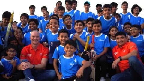 Gujarat Giants coaches Klinger, Tambe visit Adani Sportsline Cricket Academy