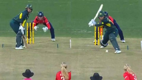 Phoebe Litchfield switch-hits for six in first t20i vs England women फ़ोबे लिचफ़ील्ड ने दिखाया ग्लेन मैक्सवेल वाला अंदाज,स्पिनर पर Switch-Hit से जड़ा लंबा छक्का,देखें Vi