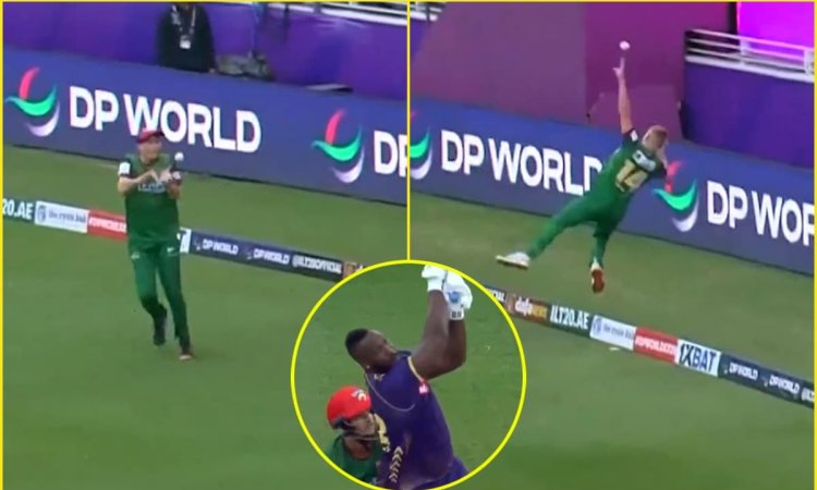 Andre Russell का टूटा दिल, Luke  Wood ने David Payne के साथ मिलकर छक्के को किया कैच में तब्दील; देखे