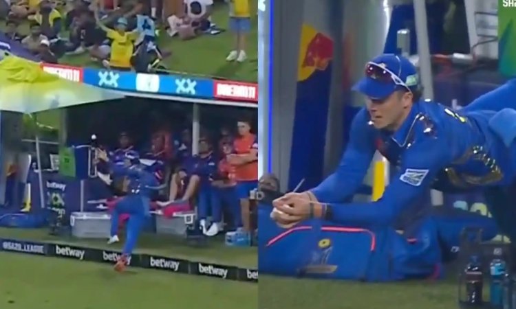 VIDEO: डेवाल्ड ब्रेविस ने बाउंड्री पर किया 'करिश्मा', फाफ डु प्लेसिस का असंभव सा कैच पकड़ा