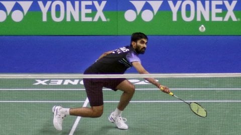 New Delhi : India's Srikanth Kidambi in action during the Round of 32 Men's single badminton match a