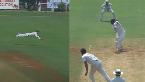 WATCH: 40 साल के पारस ने हवा में उड़कर एक हाथ से पकड़ा हैरतअंगेज कैच,अंजिक्य रहाणे की पारी का किया T