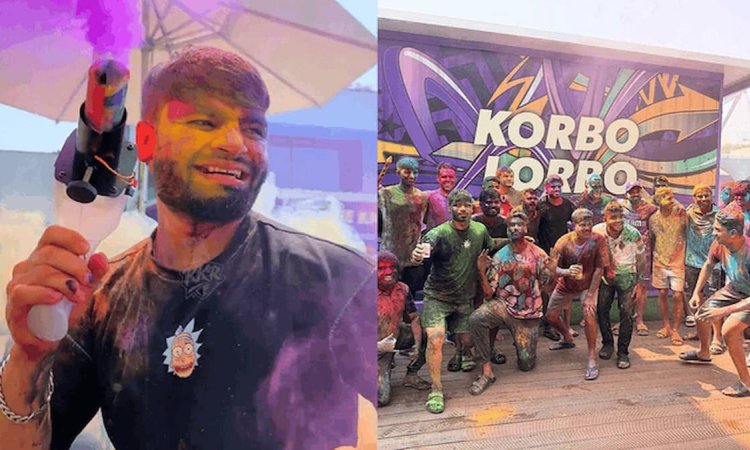 गुलाल, मस्ती और क्रिकेट,  KKR कैंप में रिंकू सिंह ने खेली होली; VIDEO