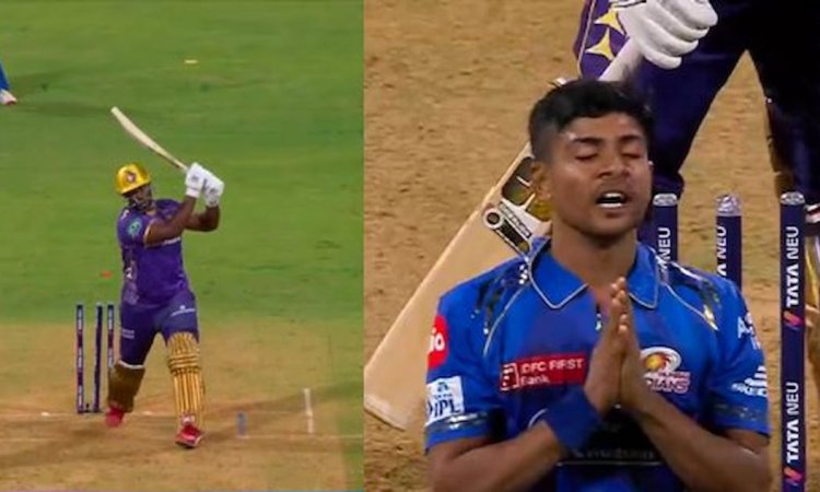 WATCH: मुंबई के नए स्टार अश्विनी कुमार ने उड़ाए रसेल के स्टंप, KKR को 116 पर रोका