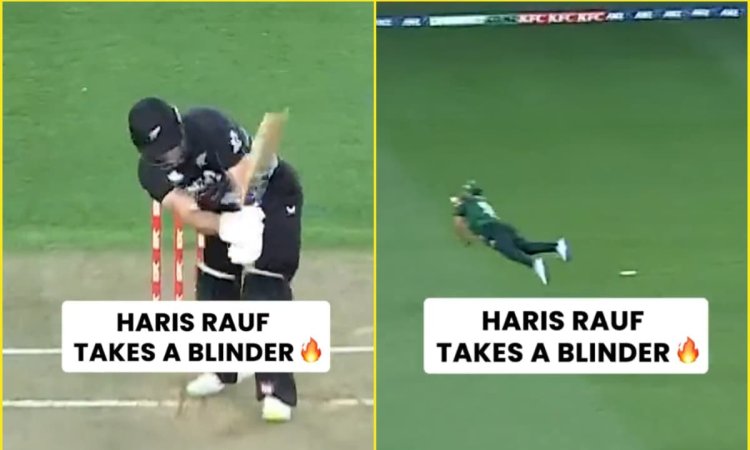 हो गया करिश्मा! Haris Rauf ने उड़ते हुए पकड़ लिया Finn Allen का बवाल कैच; देखें  VIDEO