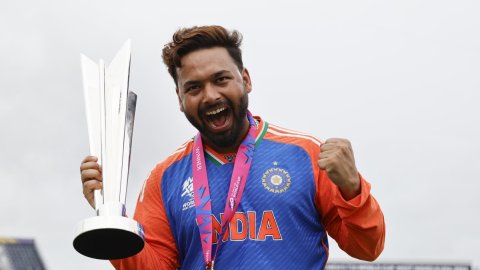 Barbados: Indian players celebrate their victory in the ICC Men's T20 Cricket World Cup Final match 