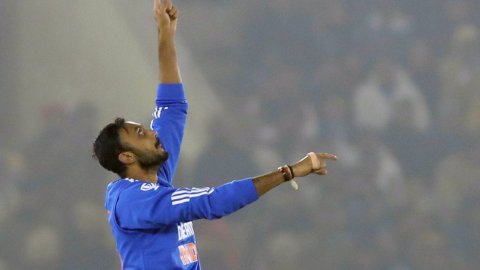 Mohali: India's Akshar Patel celebrates the wicket of Afghanistan's Rahmanullah Gurbaz