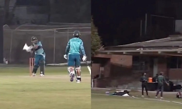 VIDEO: प्रैक्टिस में भी पड़ रहे हैं शाहीन को छक्के, मोहम्मद हारिस ने छक्का मारकर छत पर पहुंचाई गेंद