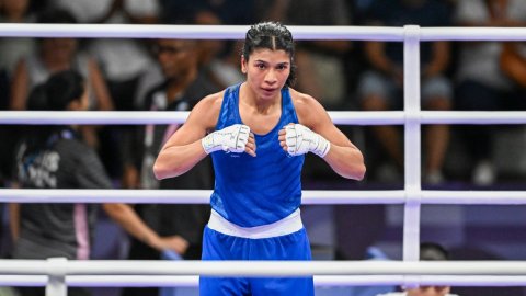 Paris: India's Nikhat Zareen and China's Wu Yu in action during women's boxing 50 kg round of 16 at 