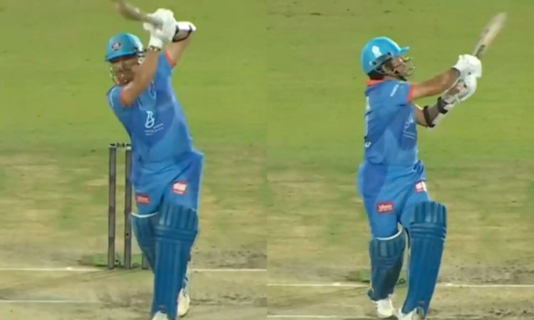 VIDEO: 52 साल के सचिन ने घुमाई घड़ी की सुई, 4 छक्के और 7 चौके लगाकर बना दिए 64 रन 