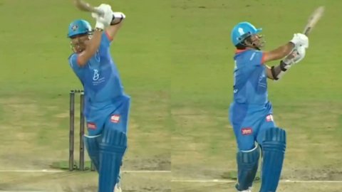 VIDEO: 52 साल के सचिन ने घुमाई घड़ी की सुई, 4 छक्के और 7 चौके लगाकर बना दिए 64 रन 