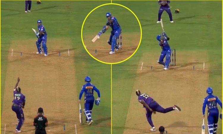 ये है Surya स्पेशल सुपला शॉट, छक्का जड़ा ऐसा आंद्रे रसेल के भी उड़ गए तोते; देखें VIDEO