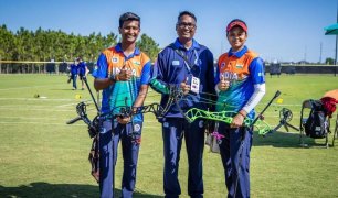 Jyothi Vennam/Rishabh Yadav pair bags Compound Mixed Team gold in Archery World Cup Stage 1 in USA