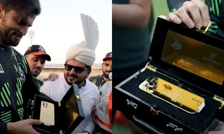 VIDEO: हेयर ड्रायर और ट्रिमर छोड़ो, शाहीन अफरीदी को मिला 24K गोल्ड प्लेटेड iPhone-16 Pro