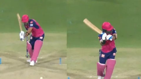 WATCH: रियान पराग ने मारा हेलीकॉप्टर शॉट, छक्का देखकर उतर गया मार्को जेनसन का चेहरा WATCH: रियान पराग ने मारा हेलीकॉप्टर शॉट, छक्का देखकर उतर गया मार्को जेनसन का चेहरा