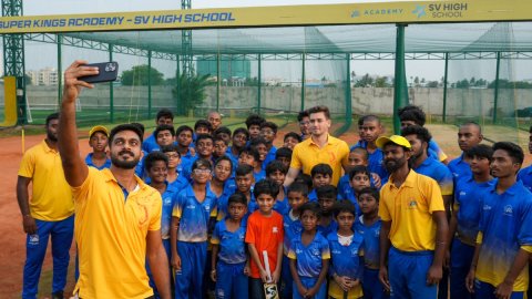 IPL 2025: CSK's Noor Ahmed, Vijay Shankar give tips to academy kids in Vanagaram, Chennai