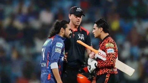 LSG's Digvesh Gets One Game Suspension, SRH Batter Abhishek Fined 25 Pc Of Match Fees For On-field ஐபிஎல் நடத்தை விதிகளை மீறியதாக திக்வேஷ் ரதி, அபிஷேக் சர்மாவுக்கு அபராதம்!