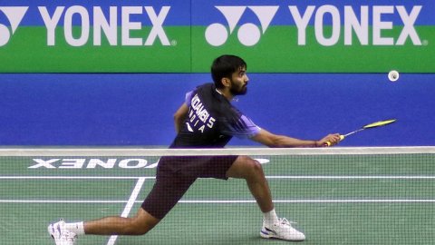 New Delhi : India's Srikanth Kidambi in action during the Round of 32 Men's single badminton match a