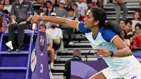 Paris : India's PV Sindhu during the women's singles badminton round of 16 match at the Paris Olympi