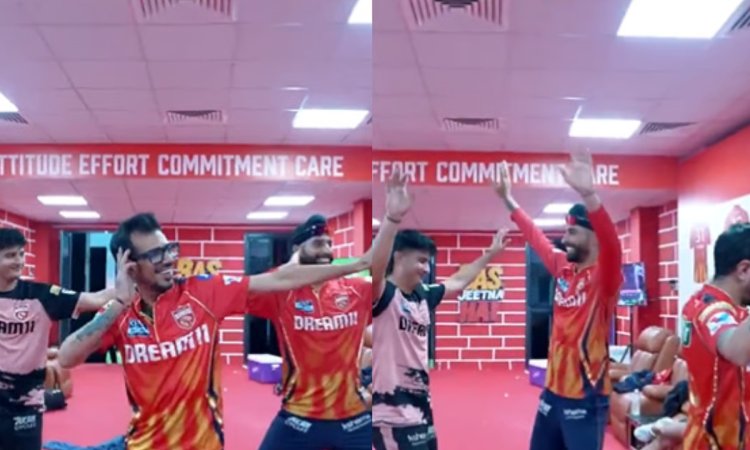 VIDEO: पंजाब के ड्रेसिंग रूम में जश्न का माहौल, चहल ने किया हरप्रीत बरार और प्रियांश के साथ डांस