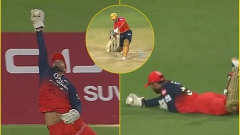 Watch - Jitesh Sharma Grab A Stunner To Dismiss Azmatullah Omarzai Pbks Vs Rcb Ipl 2025! அபாரமான கேட்ச்சை பிடித்து ரசிகர்களை வியப்பில் ஆழ்த்திய ஜித்தேஷ் சர்மா - காணொளி!