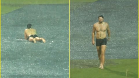 Tim David ने बेंगलुरु की बारिश में जमकर की मस्ती, आप भी देखिए ये मज़ेदार VIDEO