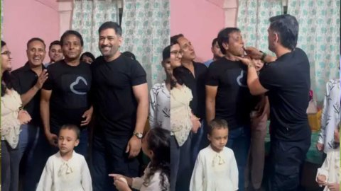 'पहले काकी को खिलाओ...' : दोस्त की पार्टी में बर्थडे पार्टी में पहुंचे धोनी, केक पर कह दी ऐसी बात कि