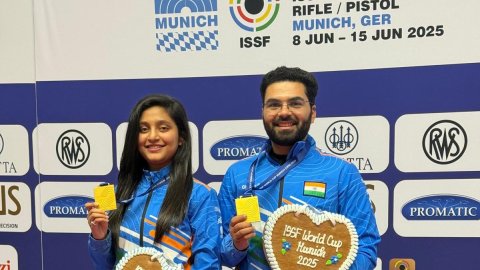 Shooting World Cup: Arya-Arjun bag gold in 10m air rifle mixed team event