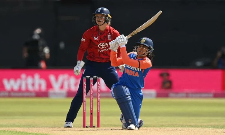 ENGW vs INDW, 1st T20I: Smriti Mandhana smashed her maiden T20I hundred as IND-W post 201 from their ENGW vs INDW, 1st T20I: சதமடித்து மிரட்டிய ஸ்மிருதி மந்தனா; இங்கிலாந்துக்கு 210 டார்கெட்!