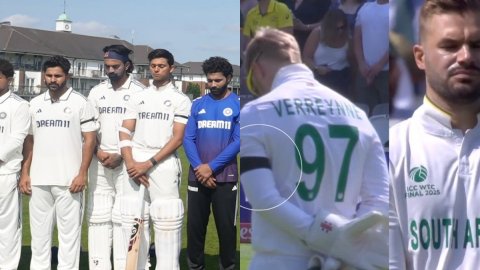 टीम इंडिया ने दी एयर इंडिया क्रैश हादसे में मारे गए लोगों को दी श्रद्धांजलि, SA-AUS के प्लेयर्स भी क टीम इंडिया ने दी एयर इंडिया क्रैश हादसे में मारे गए लोगों को दी श्रद्धांजलि, SA-AUS के प्लेयर्स भी क