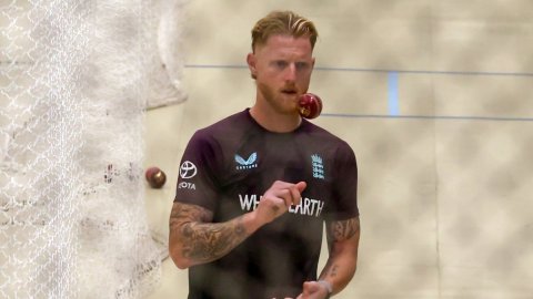 4th Test: England skipper Ben Stokes bowls during practice ahead of day five play