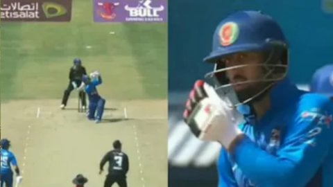 पिता-पुत्र की भिड़ंत! Mohammad Nabi को उनकी पहली ही गेंद पर उनके 18 साले के बेटे ने जड़ दिया करारा छ