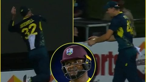 Watch - Romario Shepherd Wicket Glenn Maxwell And Cameron Grenn Catch அசத்தலான கேட்ச் மூலம் ஷெஃபெர்ட்டை வெளியேற்றிய மேக்ஸ்வெல் -காணொளி
