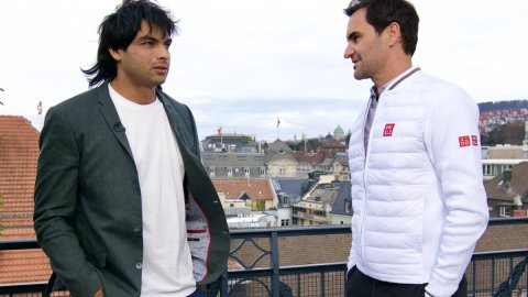 New Delhi: India's Olympic and world champion thrower Neeraj Chopra meets tennis legend Roger Federe