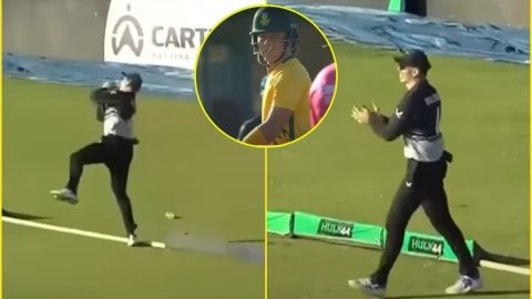 Watch-Michael Bracewell Grab A Fantastic Catch At Boundary To Dismiss Dewald Brevis பவுண்டரி எல்லையில் அசாத்தியமான கேட்சைப் பிடித்த பிரேஸ்வெல் - காணொளி!
