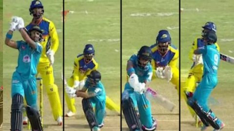 KKR के इस बल्लेबाज़ ने बरसाए तूफ़ानी छक्के, पहली ही चार गेंदों पर लगाए चार गगनचुंबी शॉट; देखिए VIDEO