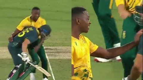 VIDEO: Rabada और Tim David की इस मजेदार भिड़ंत को देख आपको अपनी हंसी रोक पाना हो जाएगा मुश्किल