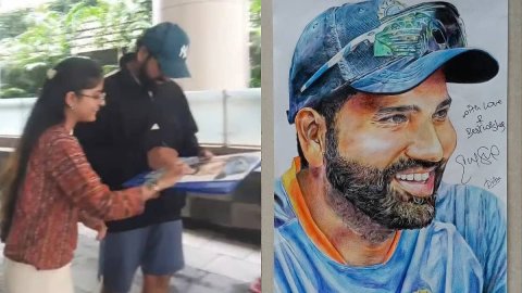 रोहित शर्मा का दिल छू लेने वाला अंदाज़, फैनगर्ल की पेंटिंग पर दिया ऑटोग्राफ, VIDEO हुआ वायरल