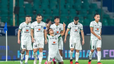Chennai: Players in action during the ISL match between Mohammedan Sporting Club and Chennaiyin FC