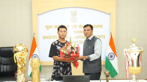 Dr. Mansukh Mandaviya felicitates young footballers after historic European treble