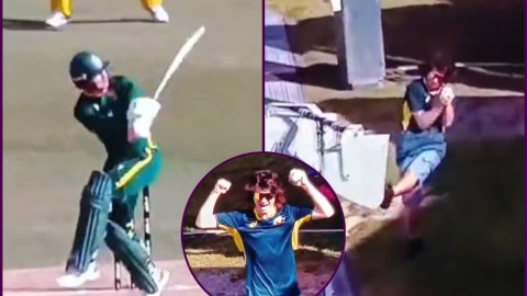 WATCH: मैथ्यू ब्रीत्ज़के ने एक पैर पर खड़े होकर मारा शानदार छक्का, Fan Boy ने भी एक पैर पर खडे़ होकर