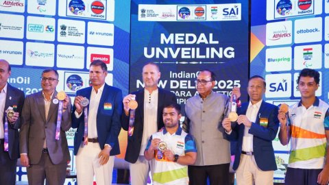 India unveils striking medals for World Para Athletics Championships New Delhi 2025 on Thursday. Pho