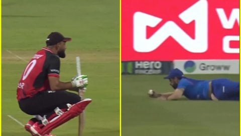 AFG vs HK: करीम जनत ने कर दिया कमाल, बाउंड्री के पास डाइव करके एक हाथ से लपका बवाल कैच; देखें VIDEO