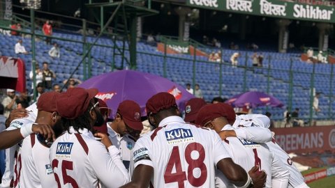 2nd Test: Windies players wearing black armbands in memory of Bernard Julien