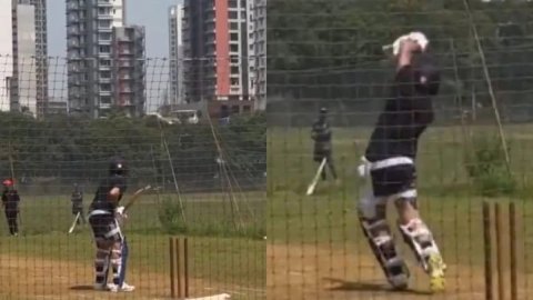 Before the Australia series Rohit Sharma sweats it out in the nets accidentally hits his own Lamborg