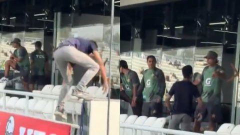 WATCH: गद्दाफी स्टेडियम में फैन ने किया अनोखा ड्रामा, चढ़ आया पाकिस्तान टीम के ड्रेसिंग रूम की बालकन WATCH: गद्दाफी स्टेडियम में फैन ने किया अनोखा ड्रामा, चढ़ आया पाकिस्तान टीम के ड्रेसिंग रूम की बालकन