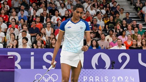 Paris : India's PV Sindhu during the women's singles badminton round of 16 match at the Paris Olympi