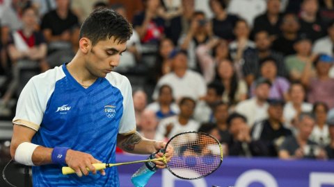 Paris : India's Lakshya Sen in action during the men's singles badminton bronze medal match at the P