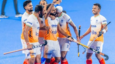 India’s players celebrate in Rajgir final
