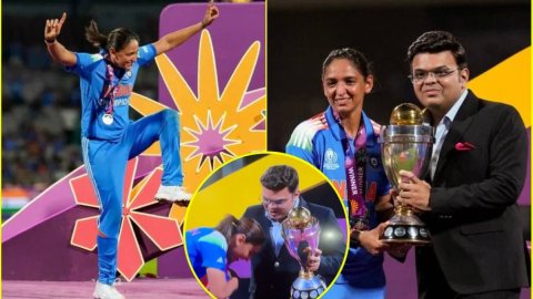 Harmanpreet Kaur ने छुए Jay Shah के पैर, World Cup जीतने के बाद भांगड़ा करते हुए ली ट्रॉफी; देखें VI